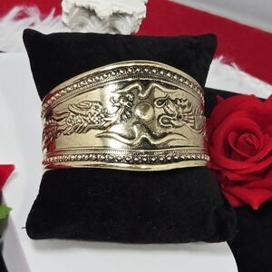 Dragon & Phoenix 24K Gold Plated Wide Open Cuff Bracelet ✨Bold Statement Bangle